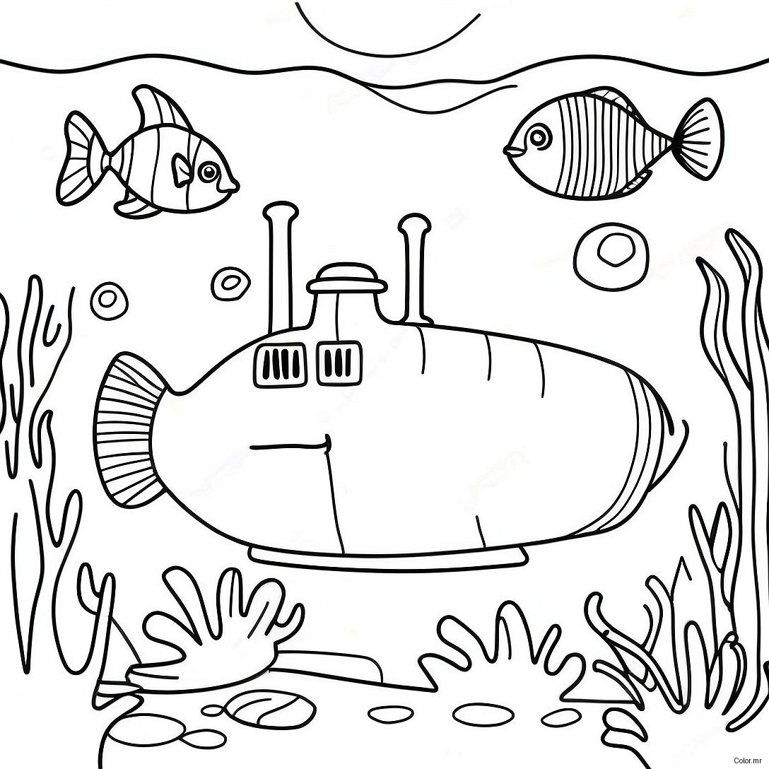 Colorful Yellow Submarine Underwater Scene Coloring Page 45564 37845