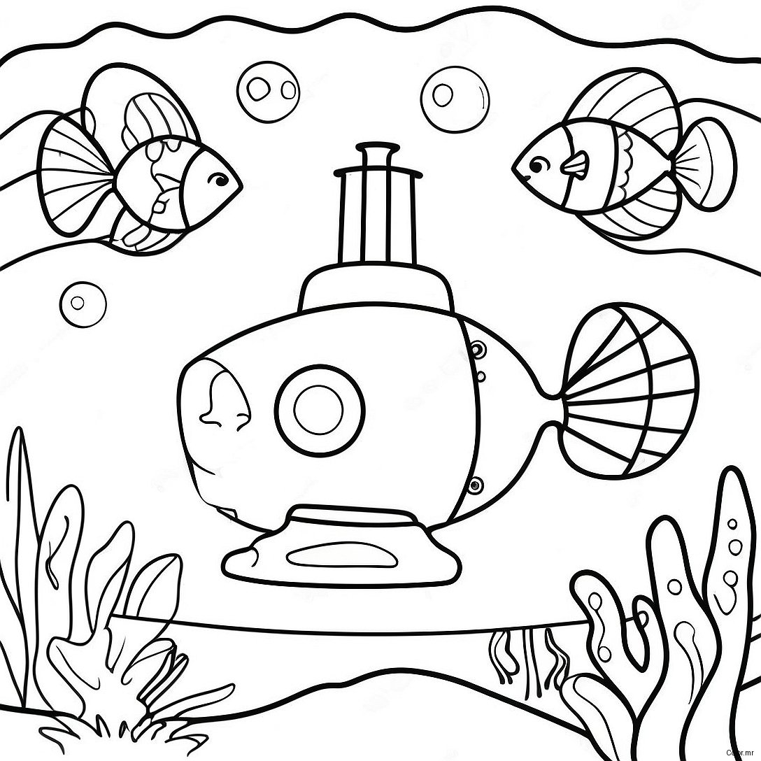 Colorful Yellow Submarine Underwater Scene Coloring Page 45564 37848
