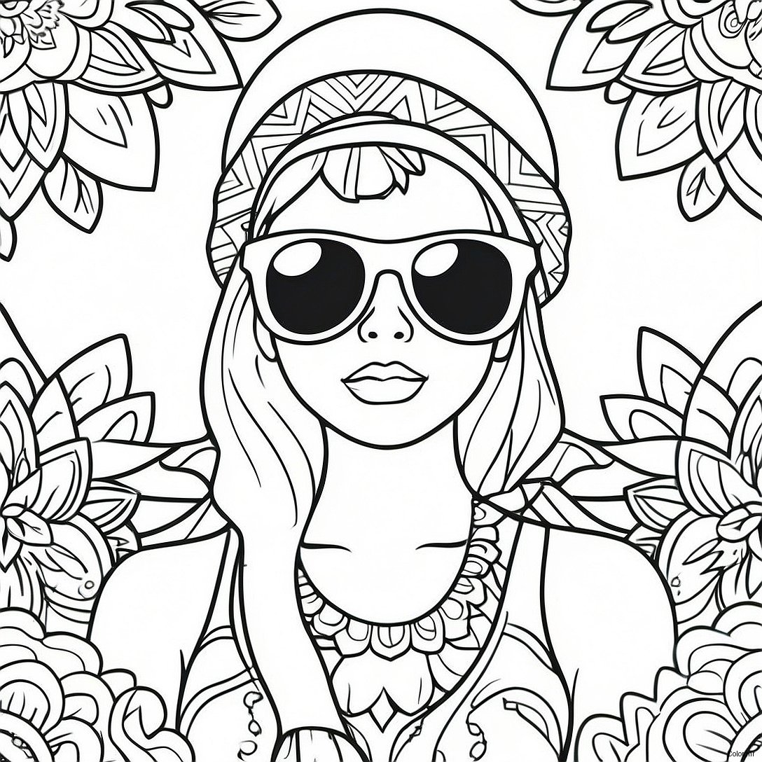 Cool Gangsta Sugar Skull Girl With Sunglasses Coloring Page 16693 14057