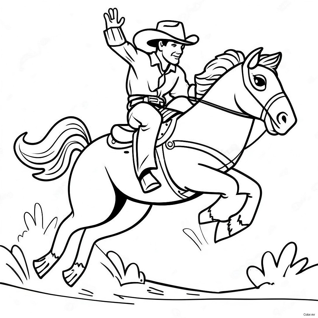 Cowboy Riding A Bucking Bronco Coloring Page 11488 9413