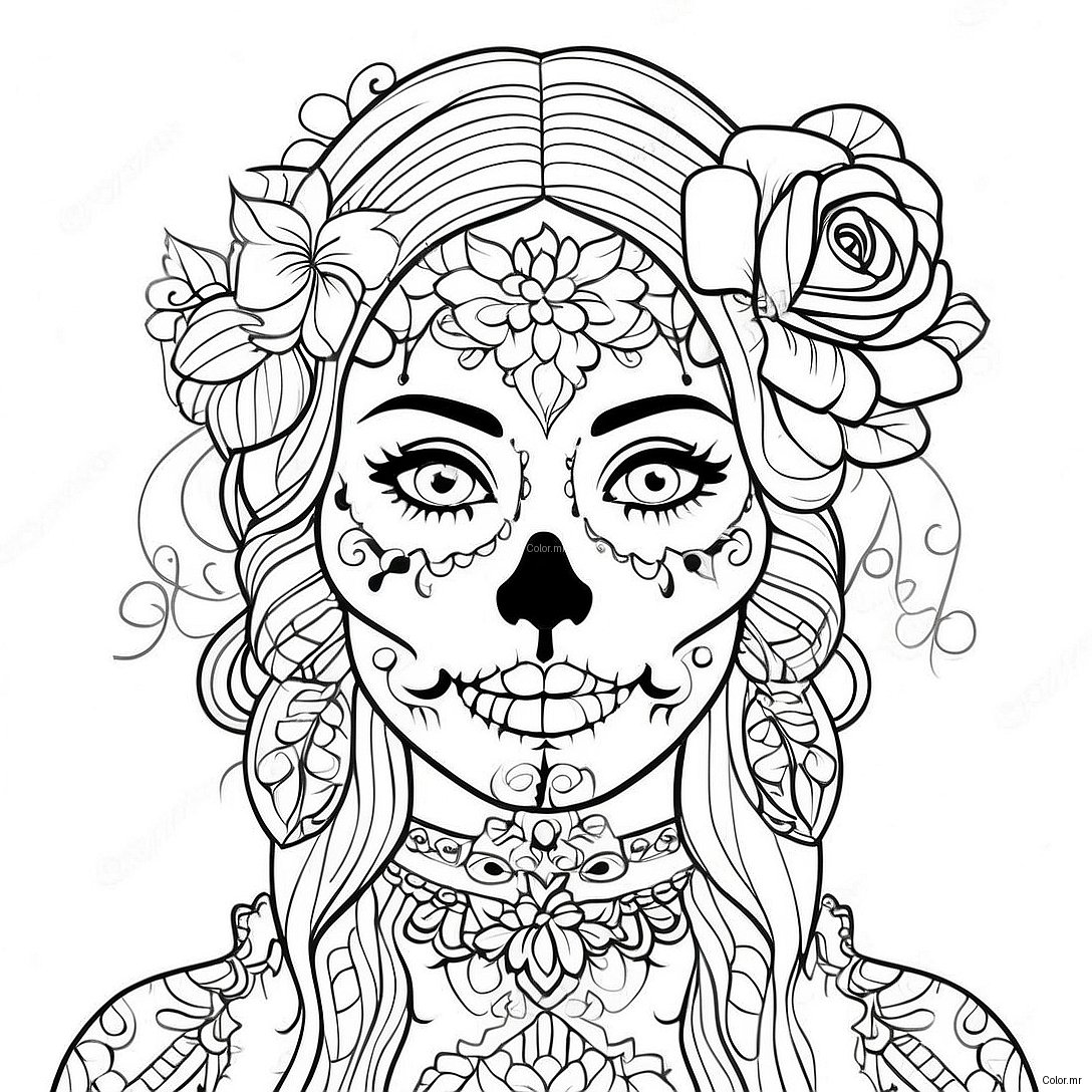 Intricate Gothic Female Sugar Skull Coloring Page 63980 52917
