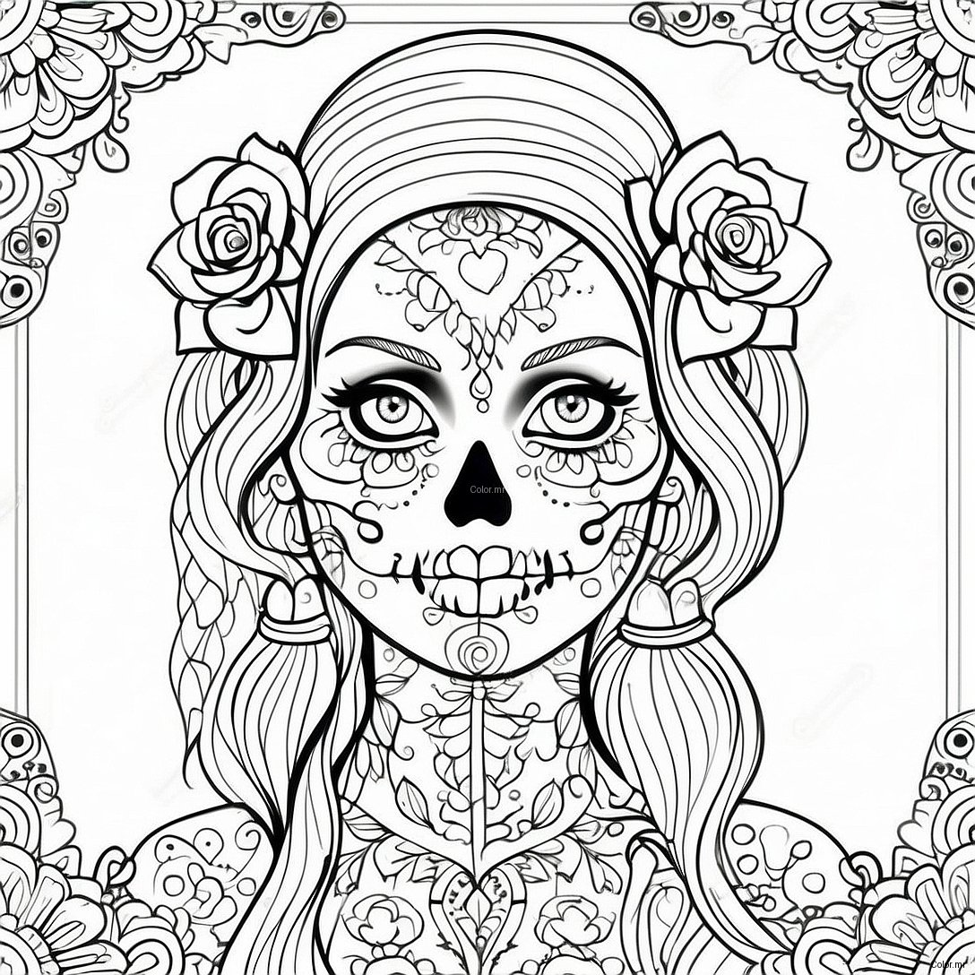 Intricate Gothic Female Sugar Skull Coloring Page 63980 52919