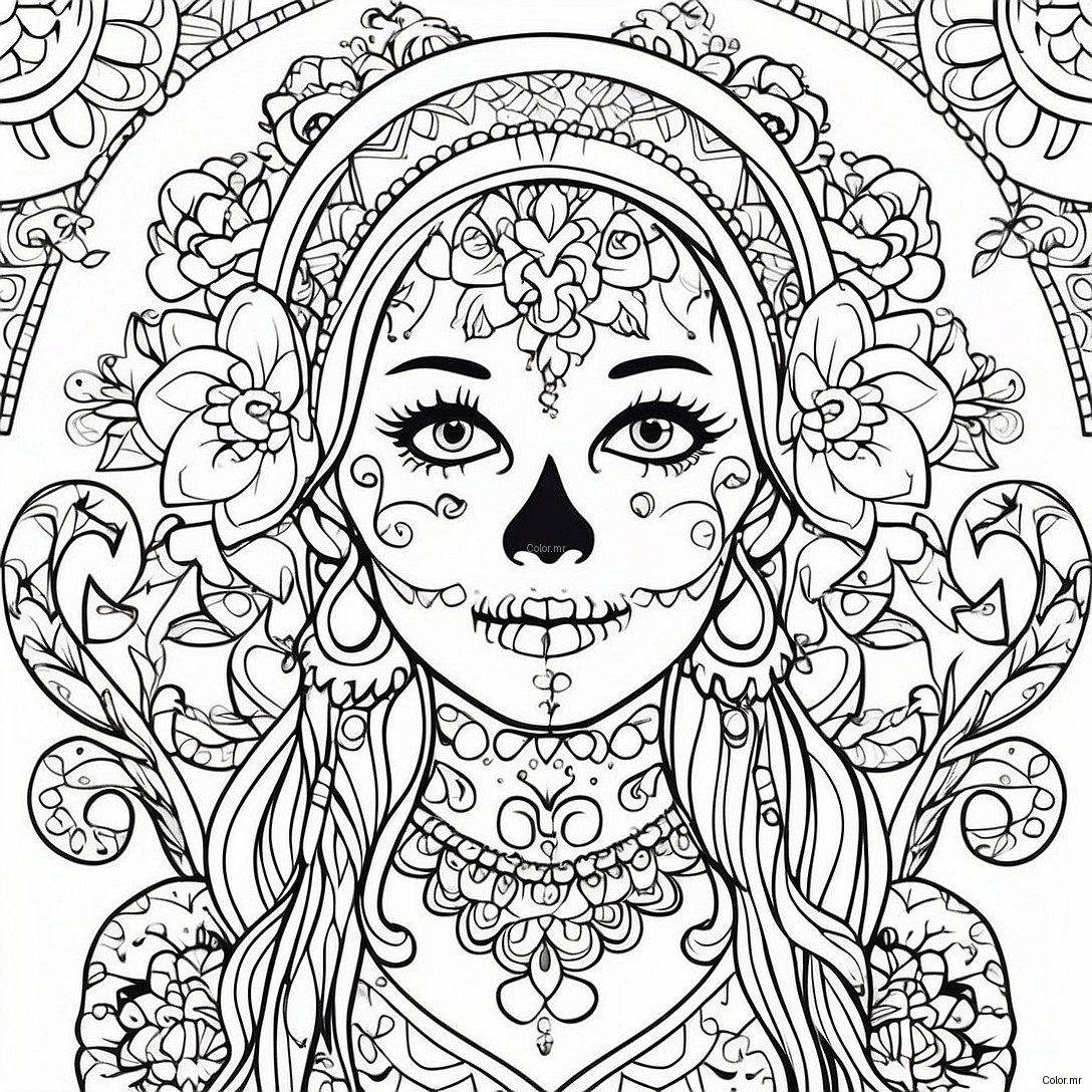 Intricate Gothic Female Sugar Skull Coloring Page 63980 52920