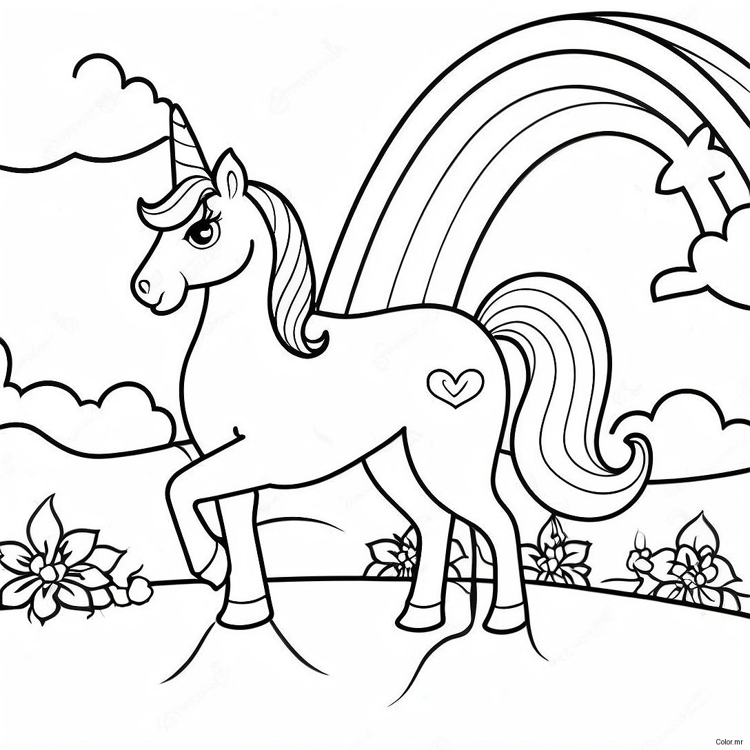 Magical Barbie Unicorn In A Rainbow Landscape Coloring Page 16453 13866
