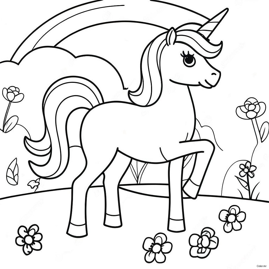 Magical Barbie Unicorn In A Rainbow Landscape Coloring Page 16453 13867
