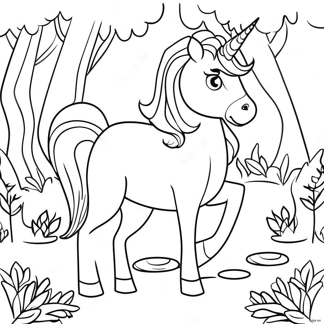 Majestic Unicorn In A Magical Forest Coloring Page 34844 29005