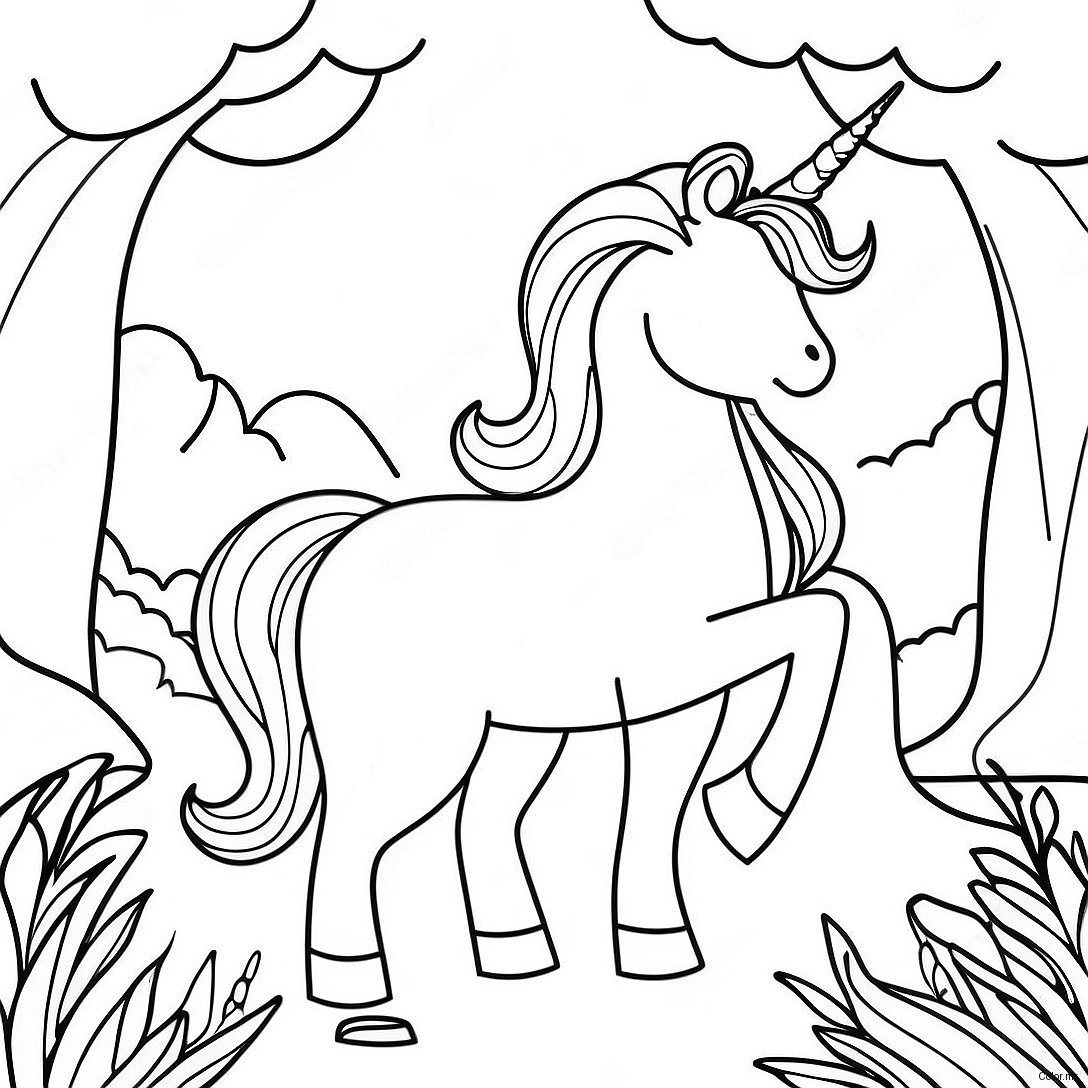 Majestic Unicorn In A Magical Forest Coloring Page 9987 8213