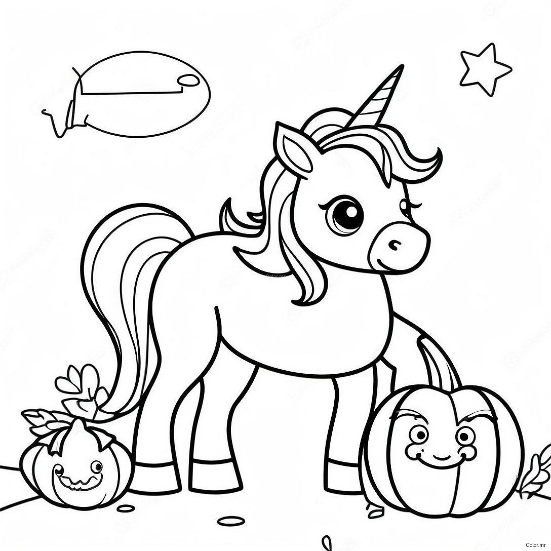 Sparkly Halloween Unicorn With Pumpkin Coloring Page 17475 14676