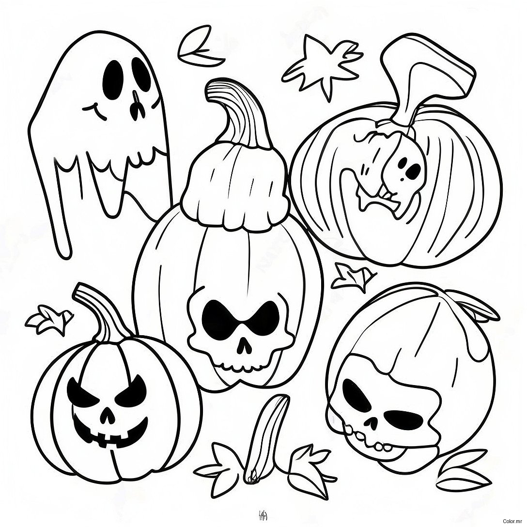 Spooky Vintage Halloween Decorations Coloring Page 15500 13131