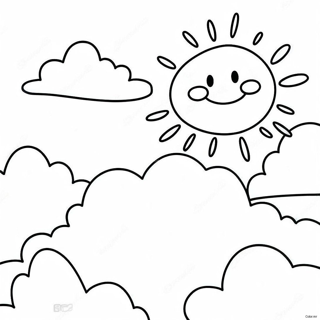Sunny Blue Sky With Fluffy Clouds Coloring Page 13088 10873